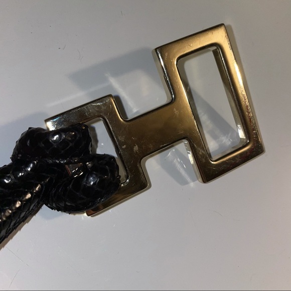 Gucci Black Python Snake Leather Gold Tie Belt - Picture 12 of 17